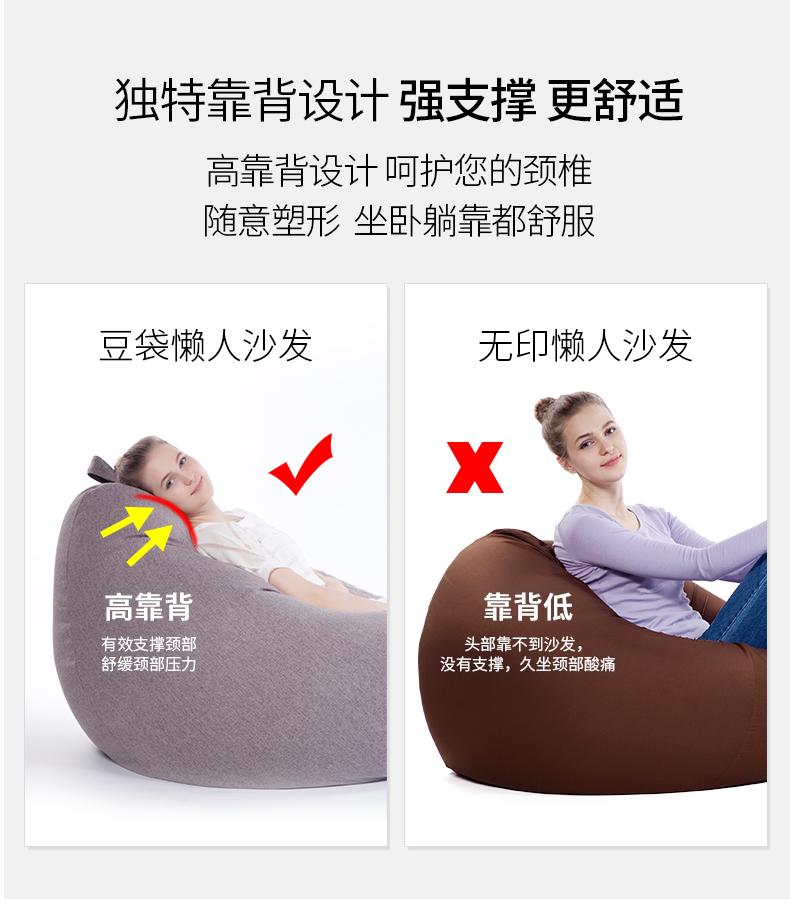 luckysac經(jīng)典豆袋懶人沙發(fā)獨特靠背設(shè)計，強支撐，更舒適。